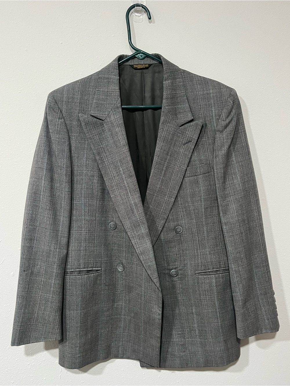 Vintage Strathmore Gray Plaid Double Breasted Padded Shoulder Blazer 38 Short